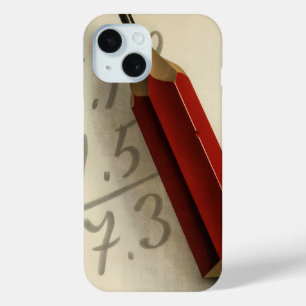 Coque Pour iPhone 15 Équation mathématique avec crayon rouge, Vintage