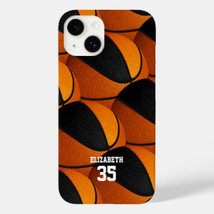 Coque Pour iPhone 14 équipe de basket-ball noir orange couleurs filles 