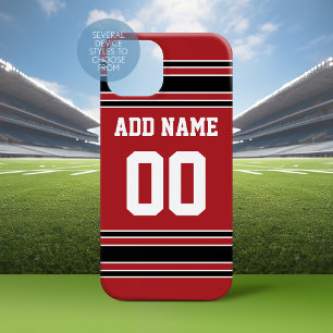 Coques Pour iPhone Équipe Jersey Nom personnalisé Numéro rouge Noir