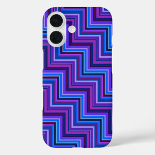 Coque Pour iPhone 16 Escaliers à rayures bleues et violettes