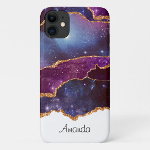 Case-Mate iPhone Case Espace bleu et violet et étoiles avec ruban or