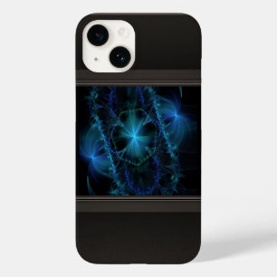 Coque Pour iPhone 14 Espace fractal bleu