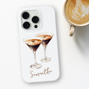 Coque iPhone 15 Pro Espresso Martini Brown Café Cocktail Nom personnal