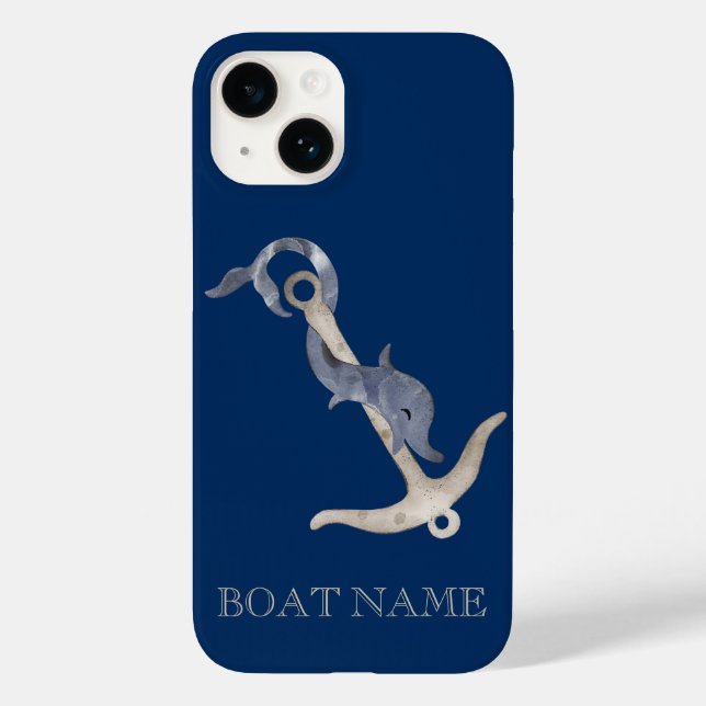 Coques Case-Mate iPhone Esprit nautique Ancre Dauphin Marine Bleu (Verso)