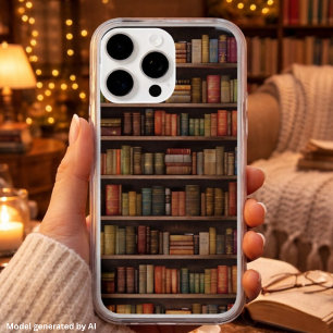 Coque iPhone 15 Pro Max Étagère vintage élégante – Cadeau Dark Academia