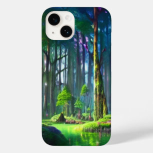 Coque Pour iPhone 14 Étang forestier enchanté avec verdure vibrante