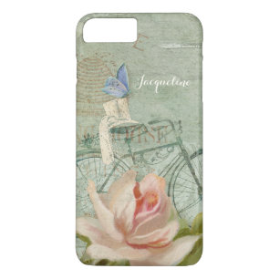 Coque iPhone 7 Plus Été au Cottage, Vintage Rose en bois de vélo