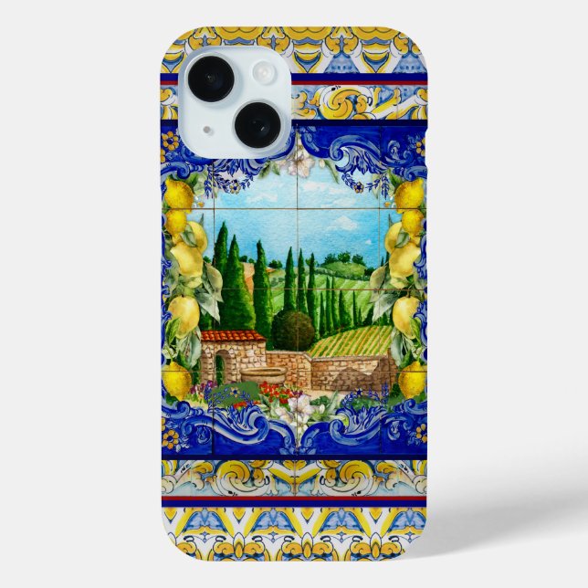 Coques Case-Mate iPhone été italien Majolica bleu carreaux jardin d'agrume (Verso)