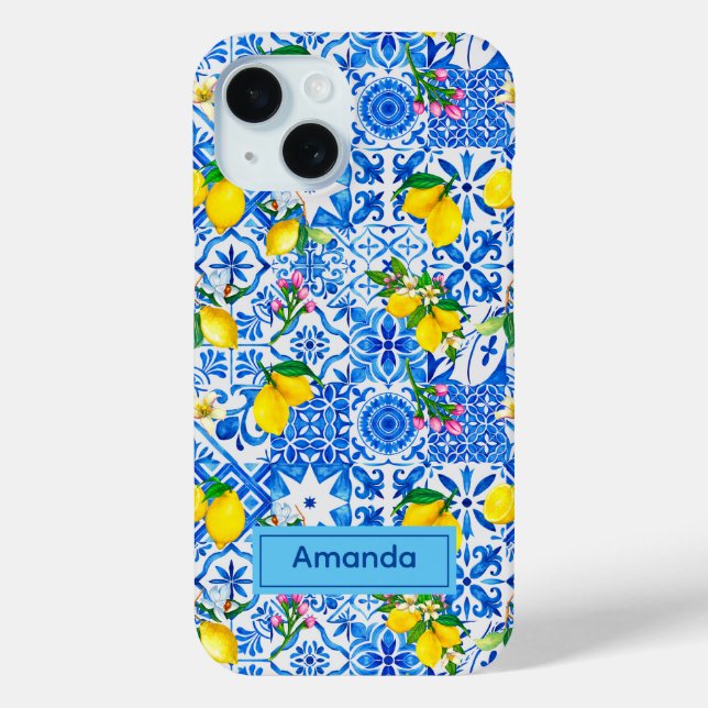 Coques Case-Mate iPhone Eté majolica bleu Sicilienne agrumes méditerranéen (Verso)