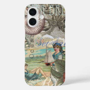 Coque Pour iPhone 16 été plage vintage pieuvre antique voile