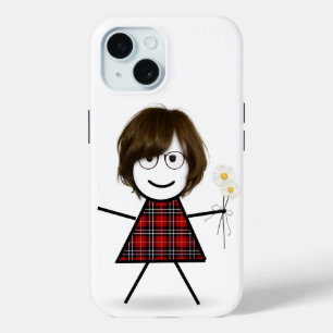 Coque Pour iPhone 15 Étiquette Figure Girl avec marguerites