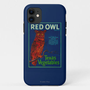 Coque iPhone 11 Étiquette végétal de hibou rouge