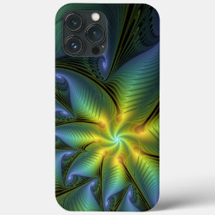 Case-Mate iPhone Case Etoile Abstraite, Bleu brillant Vert Or Fractal Ar
