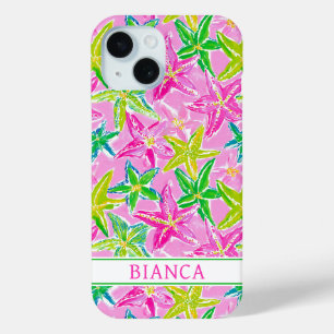 Coque Pour iPhone 15 Étoile de mer colorée monogrammée