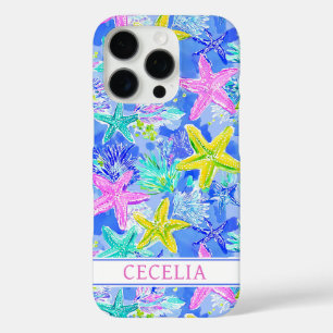 Coques iPhone 16 Pro Étoile de mer en aquarelle monogrammée