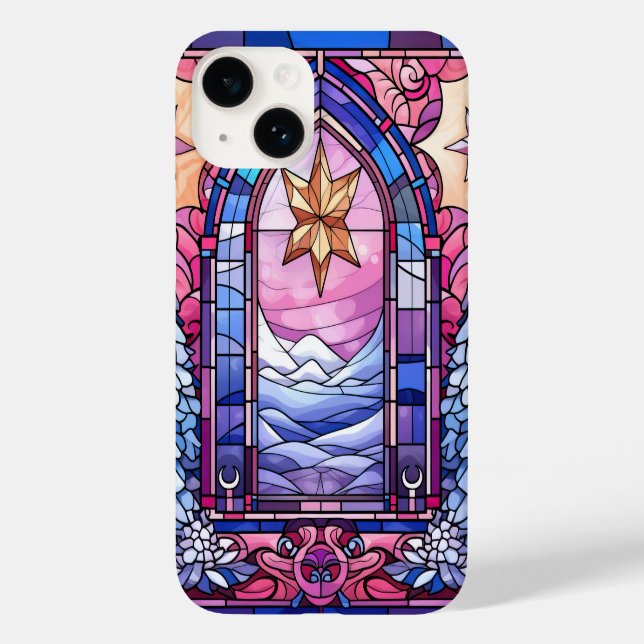 Coques Case-Mate iPhone Étoile de Noël rose vitrail Coque-Mate (Verso)