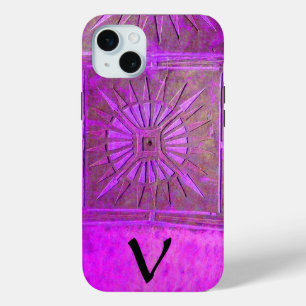 Coque iPhone 15 Mini ÉTOILE DU MATIN, Violet, Noir, Violet Monogramme