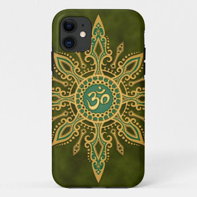 Coques Case-Mate iPhone Étoile verte d'or d'Aum (Dos)