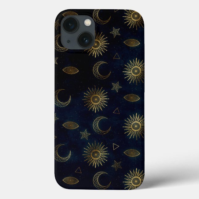 Coques Case-Mate iPhone Étoiles célestes Blue Gold Sun Moon (Verso)