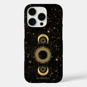 Coques iPhone 16 Pro Étoiles célestes en or noir de la lune Soleil Pers