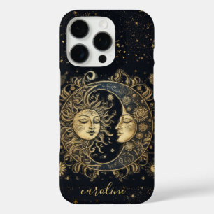 Coques iPhone 16 Pro Étoiles Cosmiques Céleste Or Noir Soleil Lune