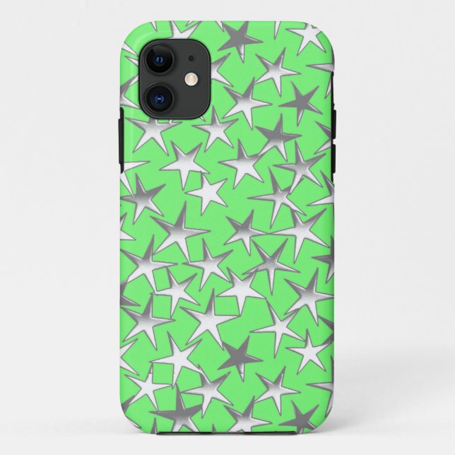 Coques Case-Mate iPhone étoiles d'argent, sur vert citron (Dos)