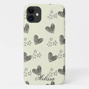 Case-Mate iPhone Case Étoiles de coeur minimes en noir et blanc beige Sc