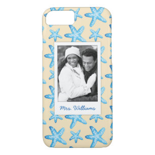 Coques Pour iPhone Étoiles de mer bleues d'aquarelle   votre photo et