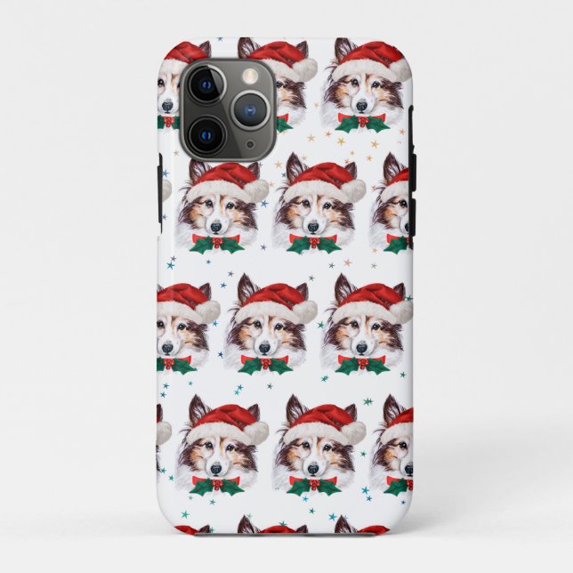 Coques Case-Mate iPhone Étoiles de Noël de la race de chien Sheltie (Dos)