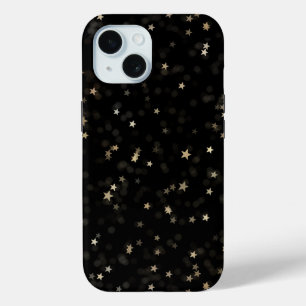 Coque Pour iPhone 15 Étoiles D'Or Éparpillées Sur Noir