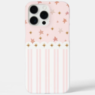 Coques iPhone 16 Pro Max Etoiles d'or rose et blanc rayures Paris Inspiré