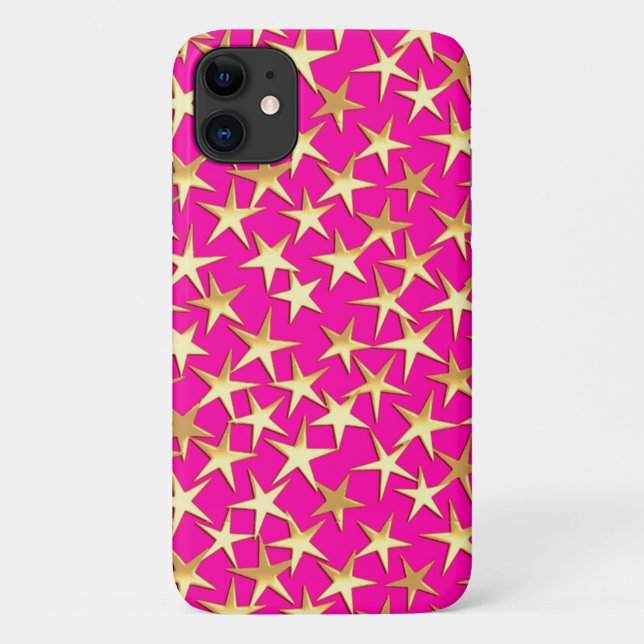 Coques Case-Mate iPhone étoiles d'or sur fuchsia rose (Dos)