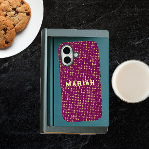 Coque Pour iPhone 16 Etoiles d'or sur un Arrière - plan rose foncé