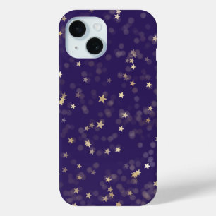 Coque Pour iPhone 15 Étoiles D'Or Sur Violet