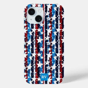 Coque Pour iPhone 15 Étoiles et rayures modernes Monogram USA
