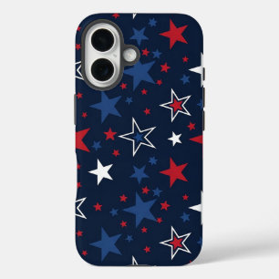 Coque Pour iPhone 16 Étoiles patriotiques sur motif sans couture bleu m