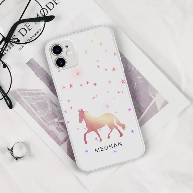 Coques Case-Mate iPhone Étoiles roses de cheval d'or Monogramme personnali (Créateur téléchargé)