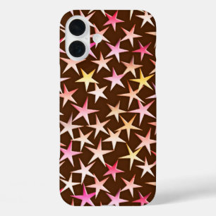 iPhone 16 Plus Case Étoiles satinées, rose sur chocolat
