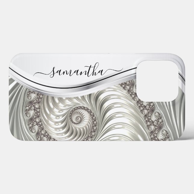 Coques Case-Mate iPhone Étonnant Monogramme manuscrit métallique blanc (Verso (horizontal))