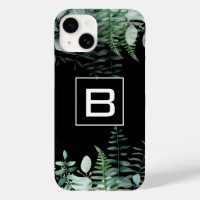 Éucalyptus fougères de bois monogramme noir