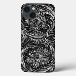 Etui iPhone 13 Exotic Tooled Leather Look   charcoal