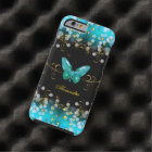 Exotic Turquoise Blue Gold Black Butterfly Sparkle