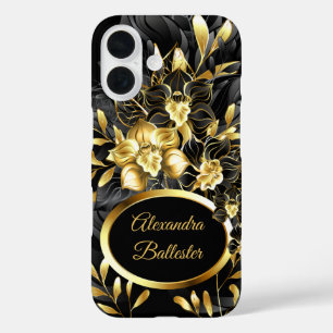Coque Pour iPhone 16 Exotique Élégant Floral Riche Or noir