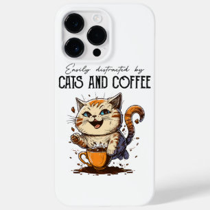 Coque Pour Pour iPhone 14 Pro Max Facilement Distrait Par Les Chats Et Le Café Amour
