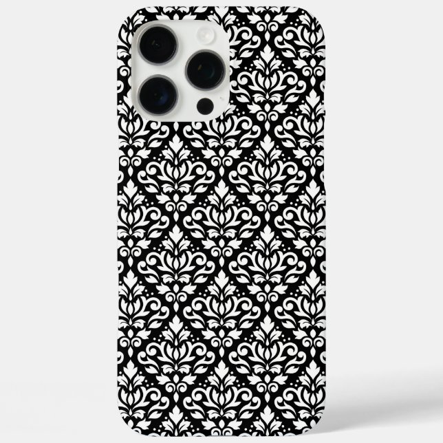 Coques Case-Mate iPhone Faire défiler Damask blanc sur le Motif noir (Verso)