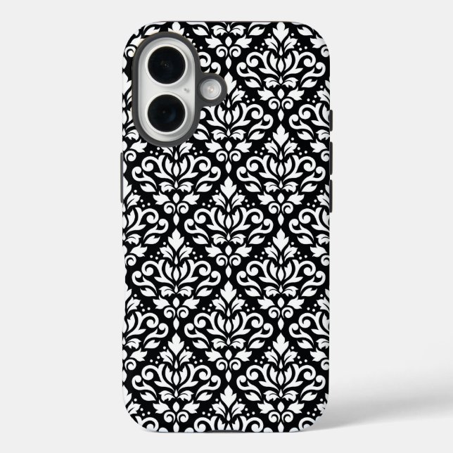 Coques Case-Mate iPhone Faire défiler Damask blanc sur le Motif noir (Verso)