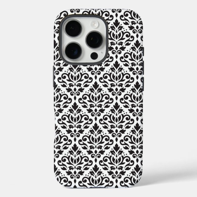Coques Case-Mate iPhone Faire défiler Damask noir sur Motif blanc (Verso)