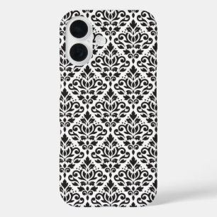 Coque Pour iPhone 16 Faire défiler Damask noir sur Motif blanc