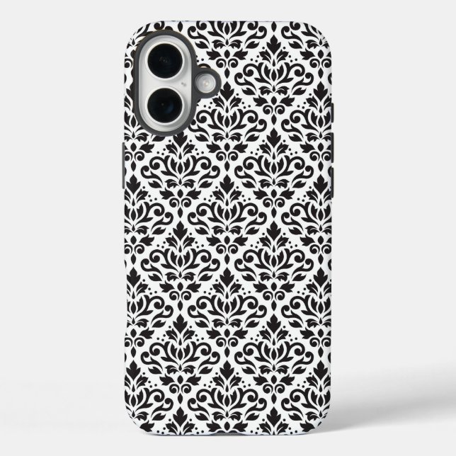 Coques Case-Mate iPhone Faire défiler Damask noir sur Motif blanc (Verso)