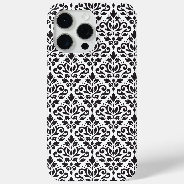 Coques Case-Mate iPhone Faire défiler Damask noir sur Motif blanc (Verso)